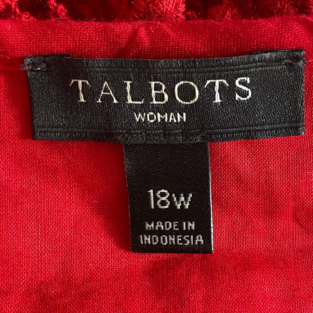 Talbots Red Scroll Floral Lace Overlay Top 3/4 Sleeve Scalloped Whimsigoth-18W - Picture 13 of 15